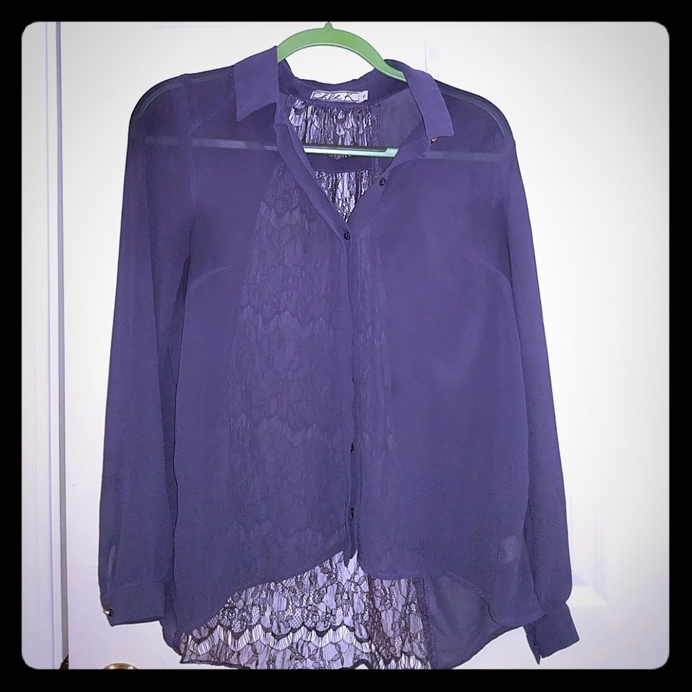 Chiffon and Lace Button Down Blouse